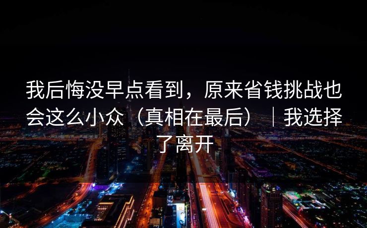 我后悔没早点看到，原来省钱挑战也会这么小众（真相在最后）｜我选择了离开