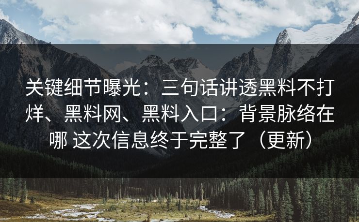 关键细节曝光：三句话讲透黑料不打烊、黑料网、黑料入口：背景脉络在哪 这次信息终于完整了（更新）