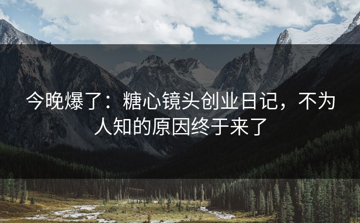 今晚爆了：糖心镜头创业日记，不为人知的原因终于来了