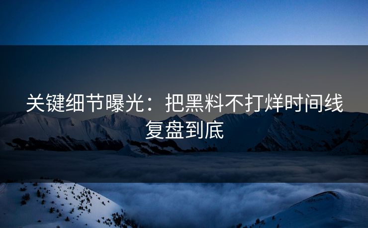关键细节曝光：把黑料不打烊时间线复盘到底